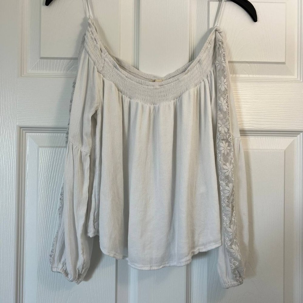 Hollister Off the Shoulder Flowy White Top